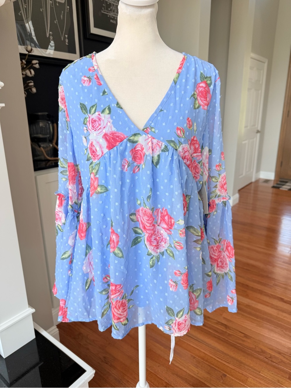 Floral V-Neck Tunic Top with Rose print